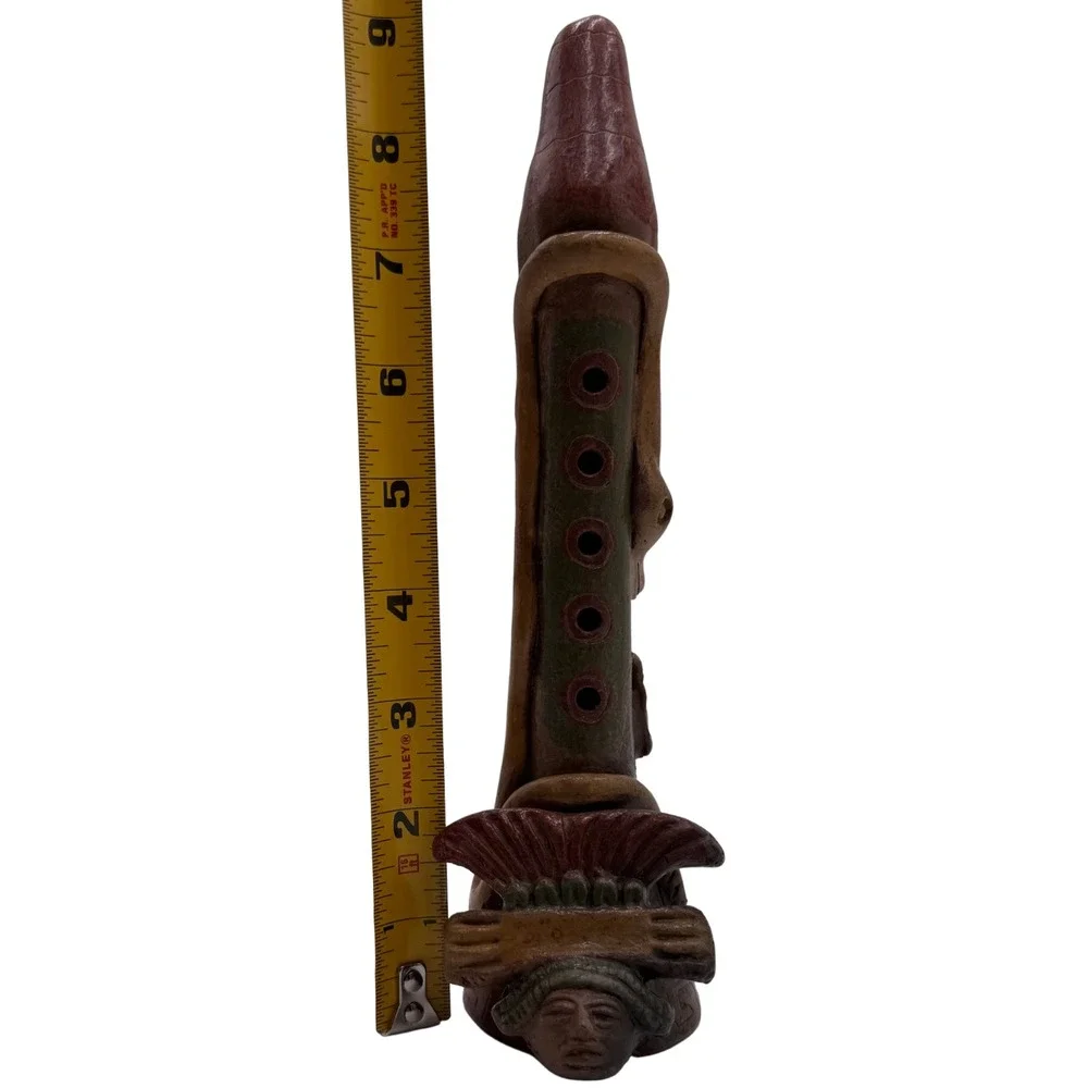 Vintage Mayan Aztec Clay Pottery Flute Tribal Folk Art Snake Collectibles Gift‎